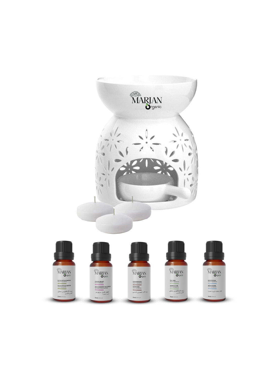 Gift set - Ceramic Essential Oil Diffuser (Candle Burner) &amp; Top 5 Essential Oils