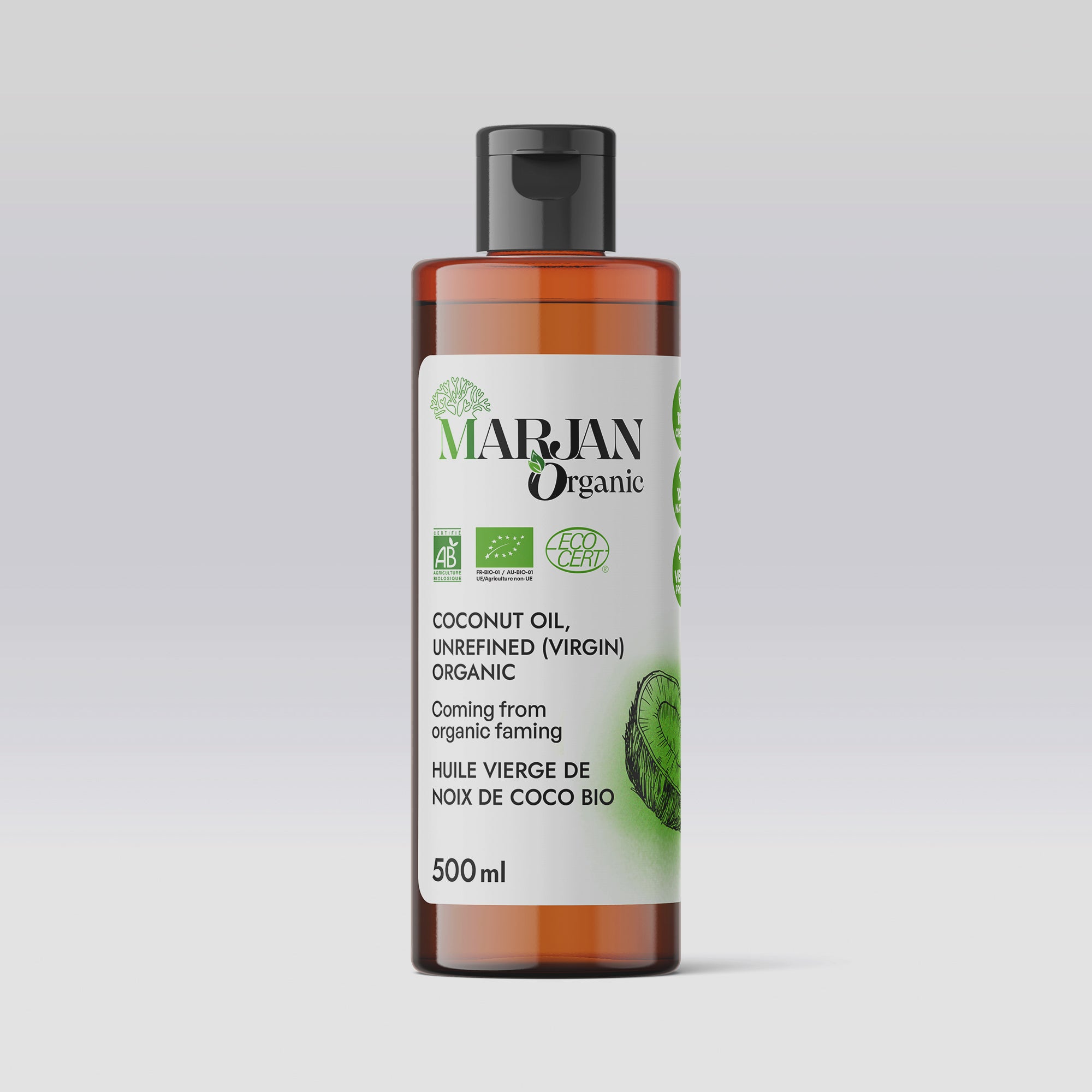 Organic Coconut Oil - 100%  Virgin (Certified by The Soil Association)