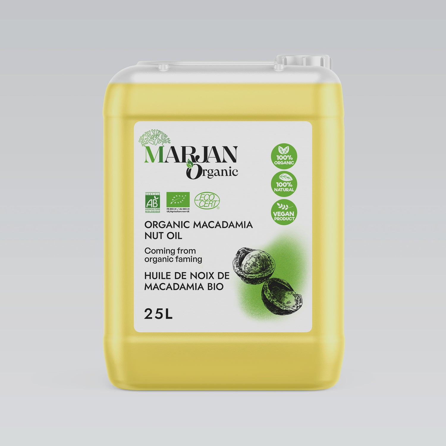 Organic Macadamia Oil - 100% Virgin (Certified by The Soil Association)